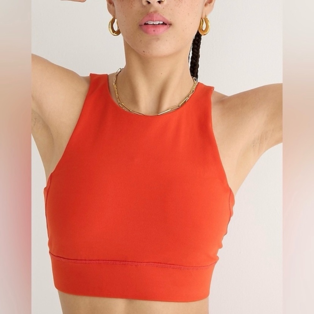 J Crew High Neck Sports Bra Size XXS Orange CloudStretch NWT